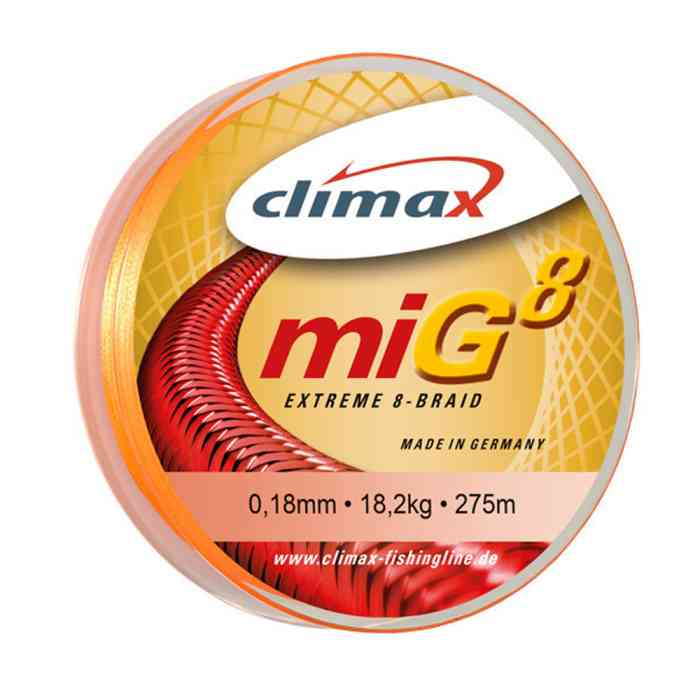 Купить Купить Шнур Climax MIG8 BRAID (fluo-orange) 0.14 (135м)